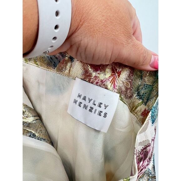 Hayley Menzies Shimmering Bonita Silk Jacquard Tailored Trousers Size Small - Picture 11 of 15